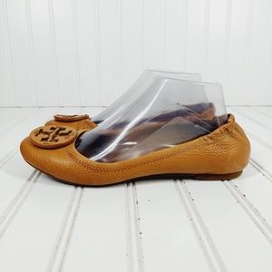 Tory Burch Women's Reva Leather Round Toe Logo Slip On Ballet Flats C696